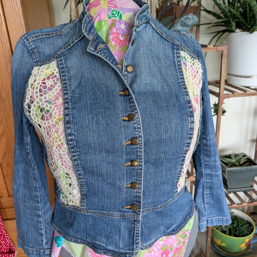 Denim Jacket with Lace Accents